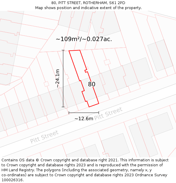80, PITT STREET, ROTHERHAM, S61 2PD: Plot and title map