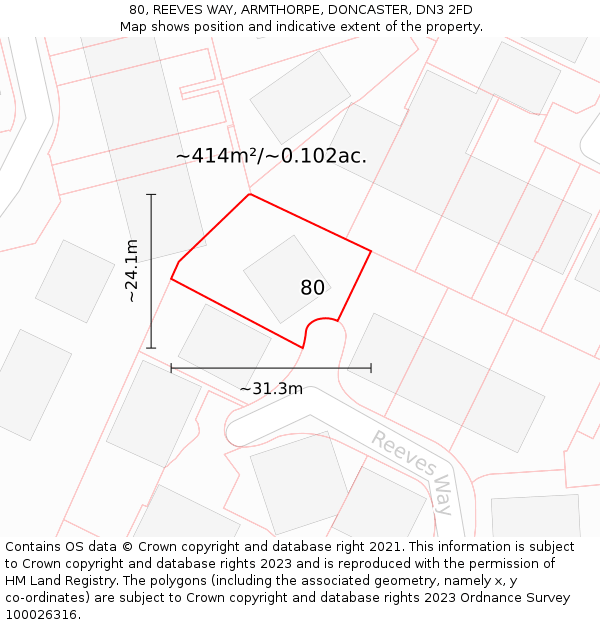 80, REEVES WAY, ARMTHORPE, DONCASTER, DN3 2FD: Plot and title map