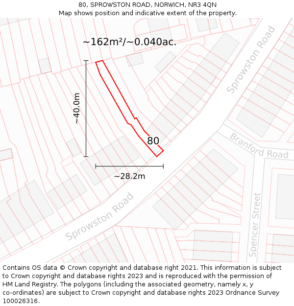 80, SPROWSTON ROAD, NORWICH, NR3 4QN: Plot and title map