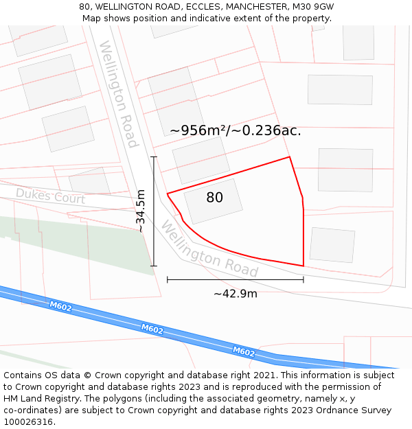 80, WELLINGTON ROAD, ECCLES, MANCHESTER, M30 9GW: Plot and title map