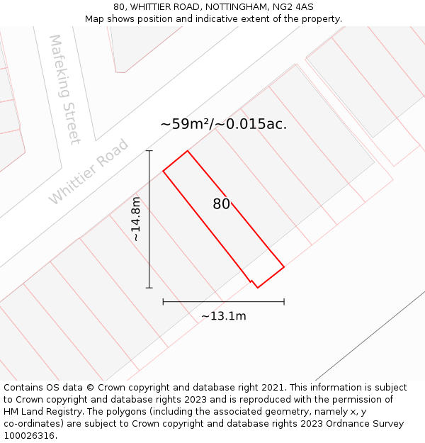 80, WHITTIER ROAD, NOTTINGHAM, NG2 4AS: Plot and title map