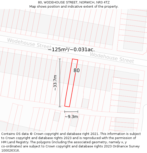 80, WODEHOUSE STREET, NORWICH, NR3 4TZ: Plot and title map