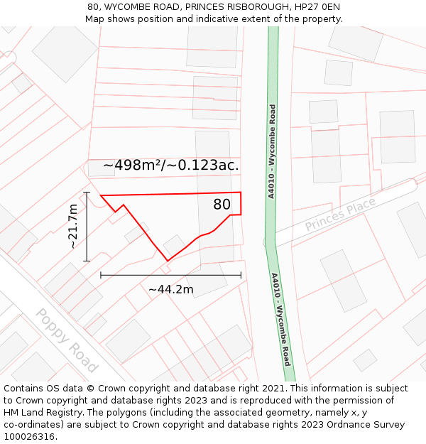 80, WYCOMBE ROAD, PRINCES RISBOROUGH, HP27 0EN: Plot and title map