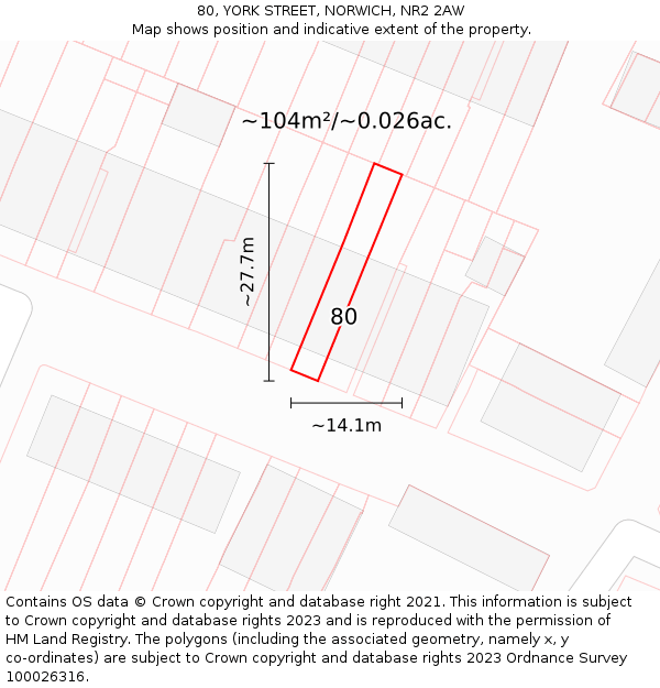 80, YORK STREET, NORWICH, NR2 2AW: Plot and title map