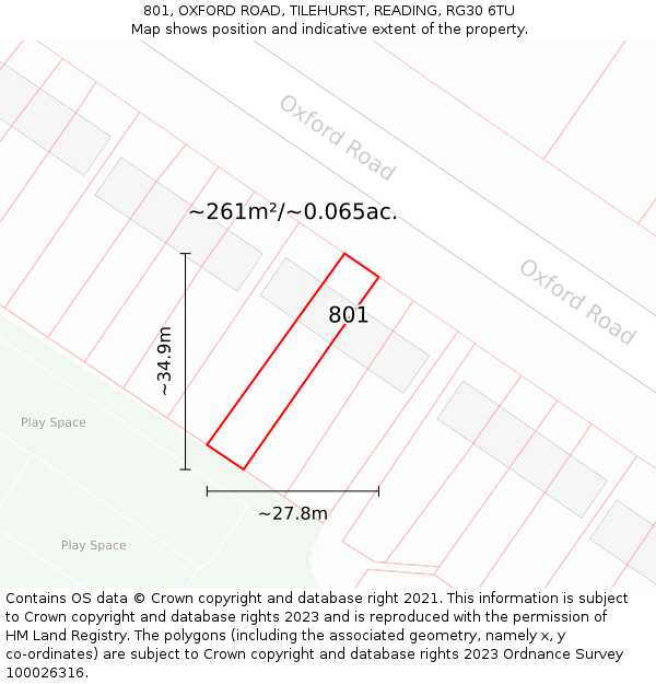 801, OXFORD ROAD, TILEHURST, READING, RG30 6TU: Plot and title map