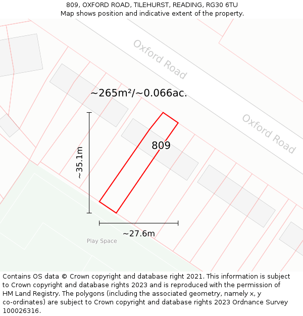 809, OXFORD ROAD, TILEHURST, READING, RG30 6TU: Plot and title map