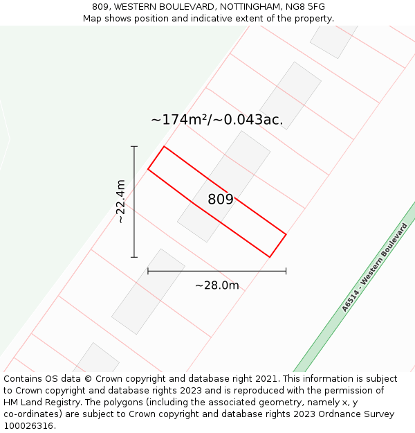 809, WESTERN BOULEVARD, NOTTINGHAM, NG8 5FG: Plot and title map