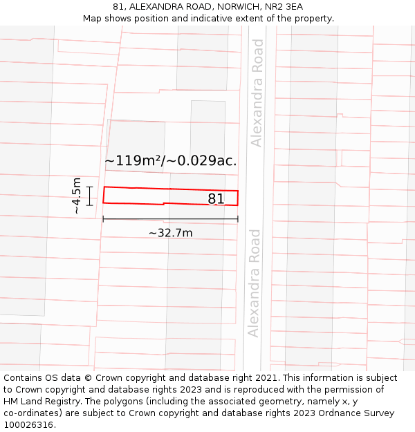 81, ALEXANDRA ROAD, NORWICH, NR2 3EA: Plot and title map