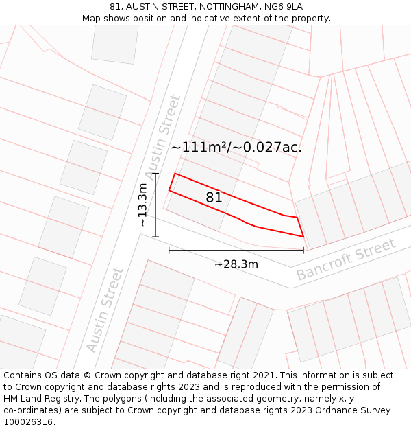 81, AUSTIN STREET, NOTTINGHAM, NG6 9LA: Plot and title map