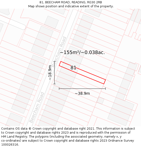 81, BEECHAM ROAD, READING, RG30 2RB: Plot and title map