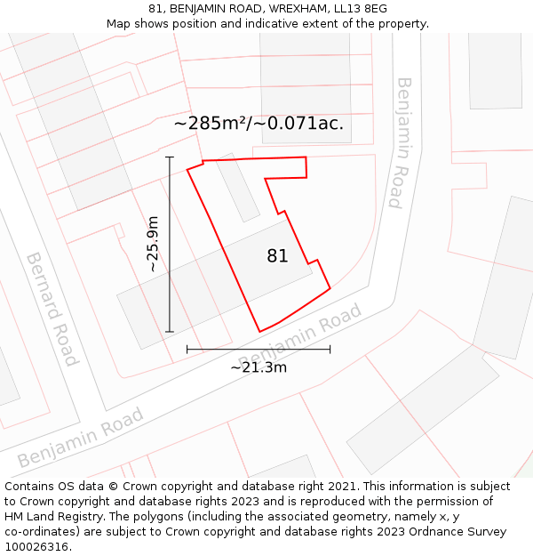 81, BENJAMIN ROAD, WREXHAM, LL13 8EG: Plot and title map
