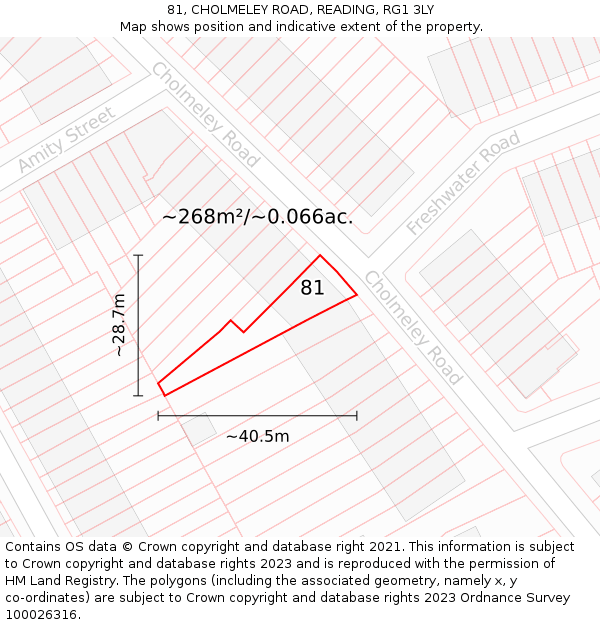 81, CHOLMELEY ROAD, READING, RG1 3LY: Plot and title map