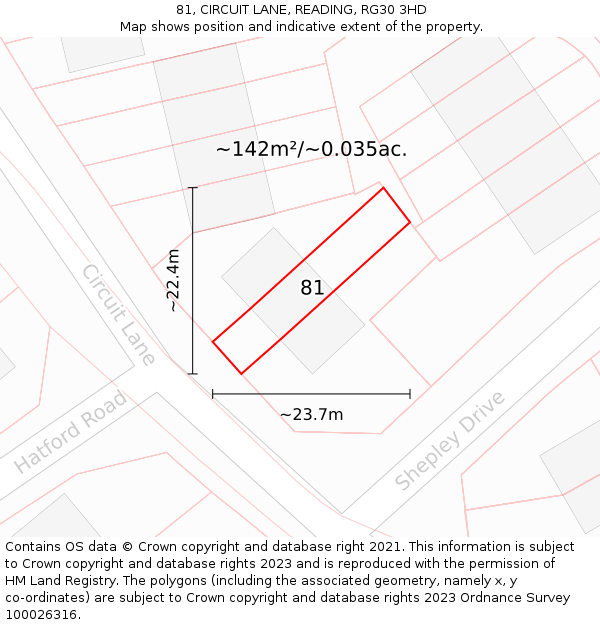 81, CIRCUIT LANE, READING, RG30 3HD: Plot and title map