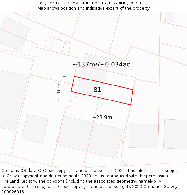 81, EASTCOURT AVENUE, EARLEY, READING, RG6 1HH: Plot and title map