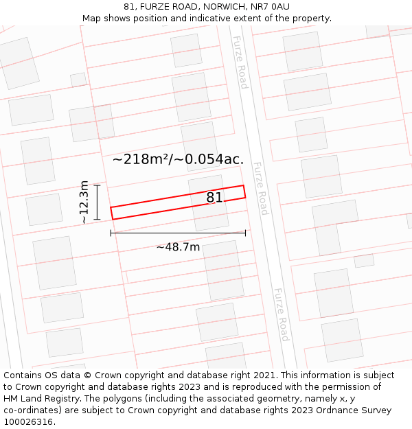 81, FURZE ROAD, NORWICH, NR7 0AU: Plot and title map