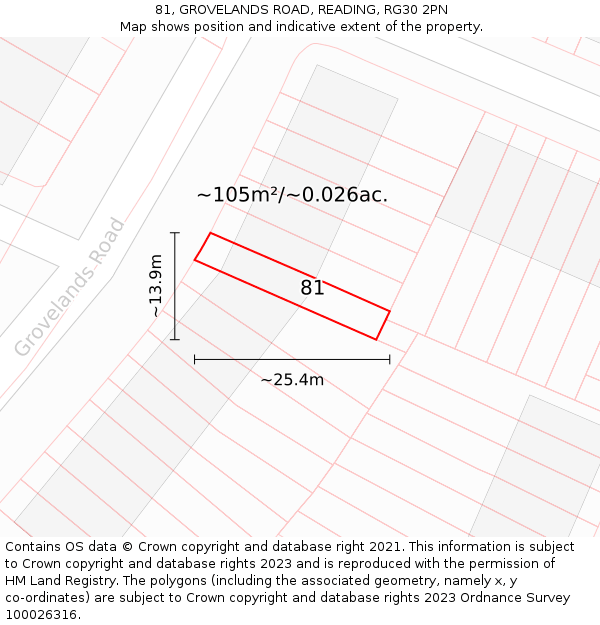 81, GROVELANDS ROAD, READING, RG30 2PN: Plot and title map