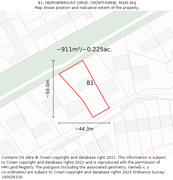 81, HEATHERMOUNT DRIVE, CROWTHORNE, RG45 6HJ: Plot and title map