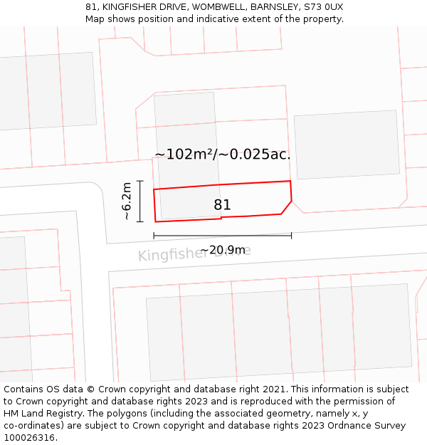 81, KINGFISHER DRIVE, WOMBWELL, BARNSLEY, S73 0UX: Plot and title map