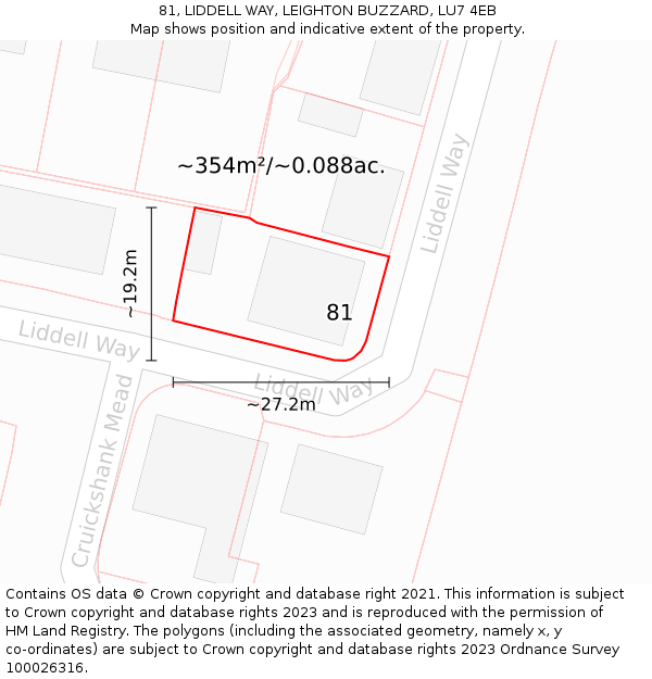 81, LIDDELL WAY, LEIGHTON BUZZARD, LU7 4EB: Plot and title map