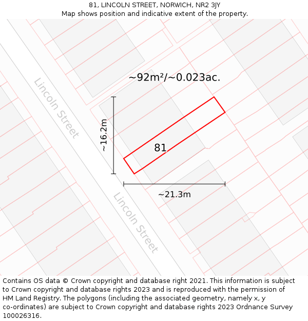 81, LINCOLN STREET, NORWICH, NR2 3JY: Plot and title map