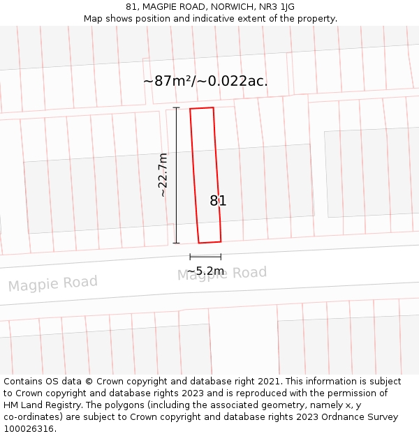 81, MAGPIE ROAD, NORWICH, NR3 1JG: Plot and title map