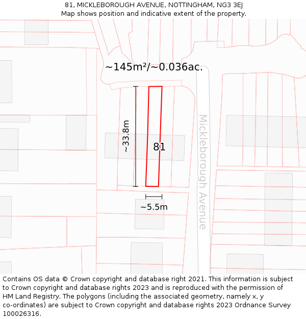 81, MICKLEBOROUGH AVENUE, NOTTINGHAM, NG3 3EJ: Plot and title map