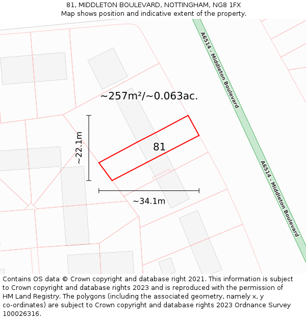 81, MIDDLETON BOULEVARD, NOTTINGHAM, NG8 1FX: Plot and title map