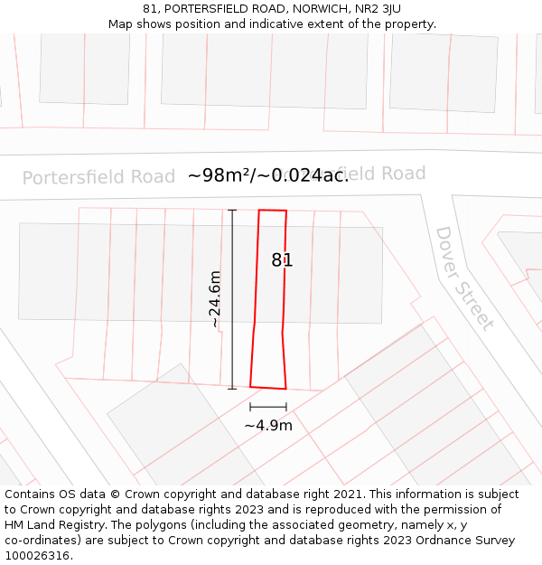 81, PORTERSFIELD ROAD, NORWICH, NR2 3JU: Plot and title map