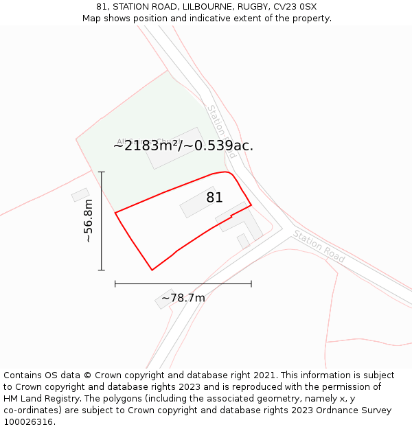 81, STATION ROAD, LILBOURNE, RUGBY, CV23 0SX: Plot and title map