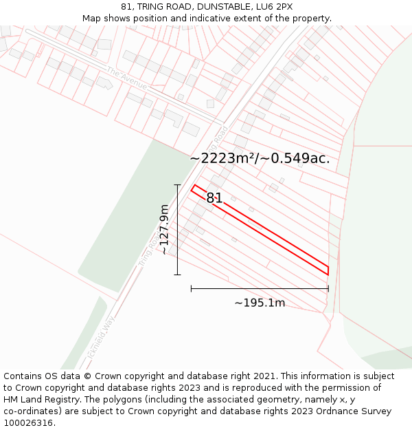 81, TRING ROAD, DUNSTABLE, LU6 2PX: Plot and title map