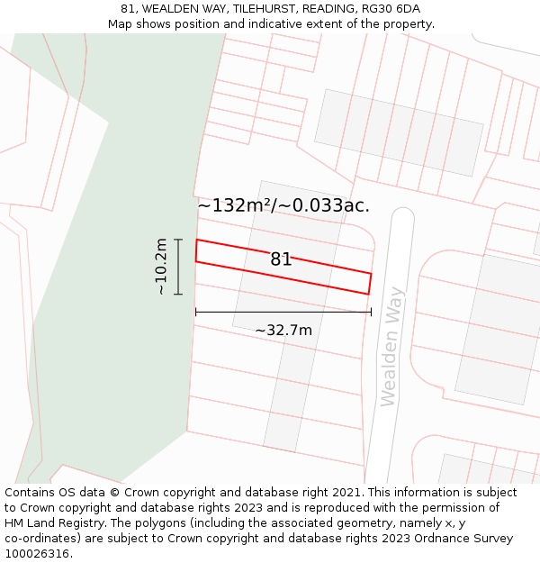 81, WEALDEN WAY, TILEHURST, READING, RG30 6DA: Plot and title map