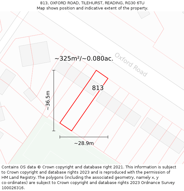 813, OXFORD ROAD, TILEHURST, READING, RG30 6TU: Plot and title map