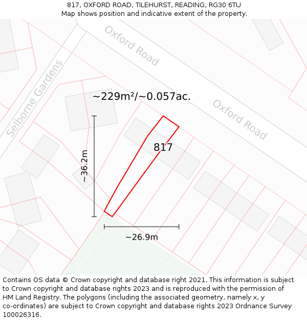 817, OXFORD ROAD, TILEHURST, READING, RG30 6TU: Plot and title map