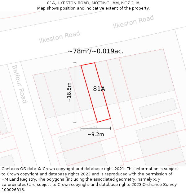 81A, ILKESTON ROAD, NOTTINGHAM, NG7 3HA: Plot and title map