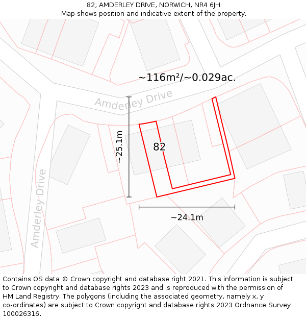 82, AMDERLEY DRIVE, NORWICH, NR4 6JH: Plot and title map
