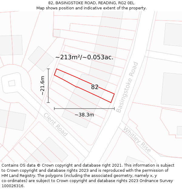 82, BASINGSTOKE ROAD, READING, RG2 0EL: Plot and title map