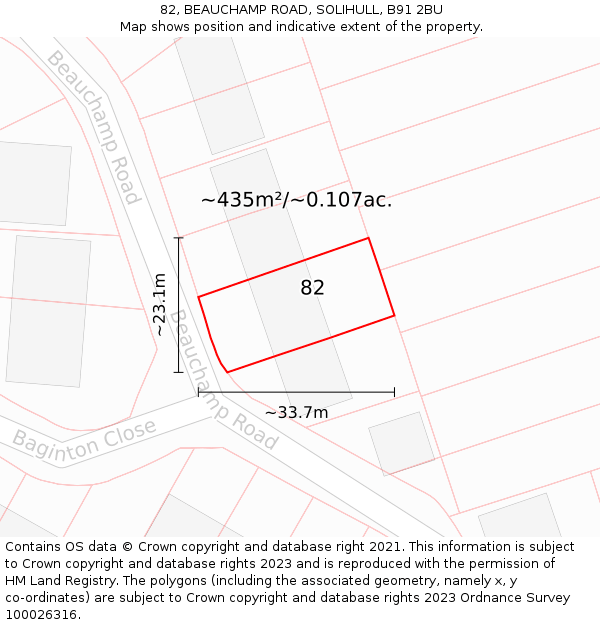 82, BEAUCHAMP ROAD, SOLIHULL, B91 2BU: Plot and title map