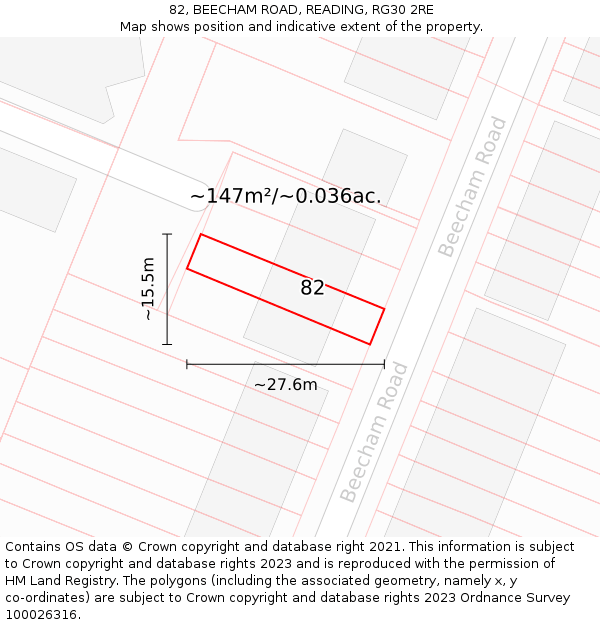 82, BEECHAM ROAD, READING, RG30 2RE: Plot and title map