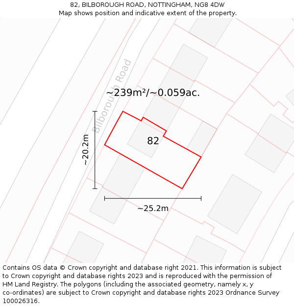 82, BILBOROUGH ROAD, NOTTINGHAM, NG8 4DW: Plot and title map