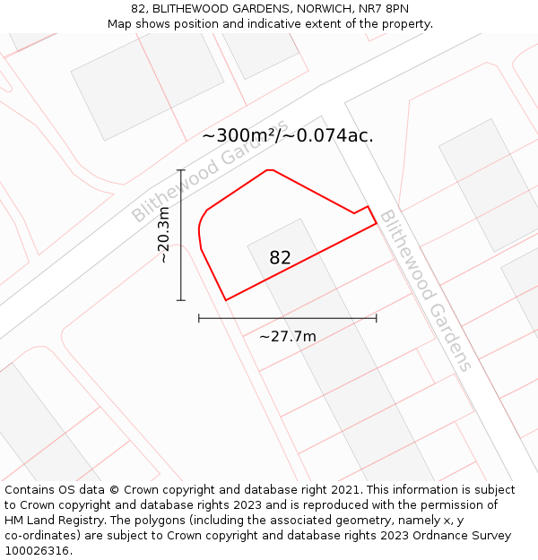 82, BLITHEWOOD GARDENS, NORWICH, NR7 8PN: Plot and title map