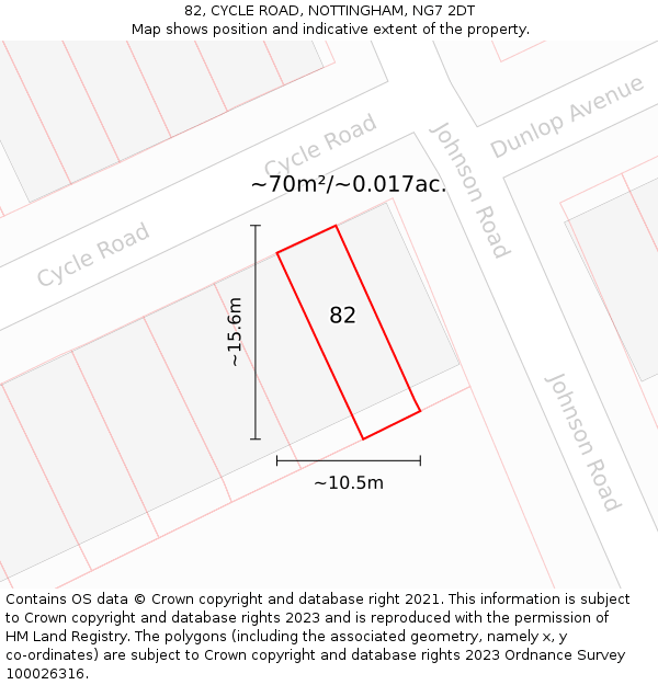 82, CYCLE ROAD, NOTTINGHAM, NG7 2DT: Plot and title map