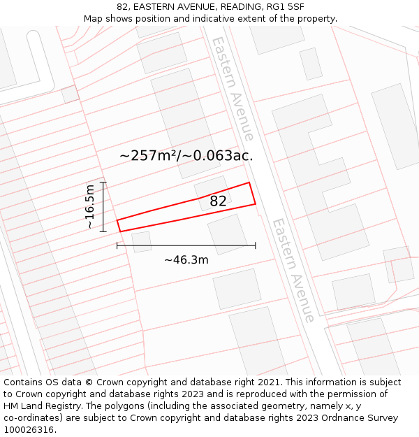 82, EASTERN AVENUE, READING, RG1 5SF: Plot and title map