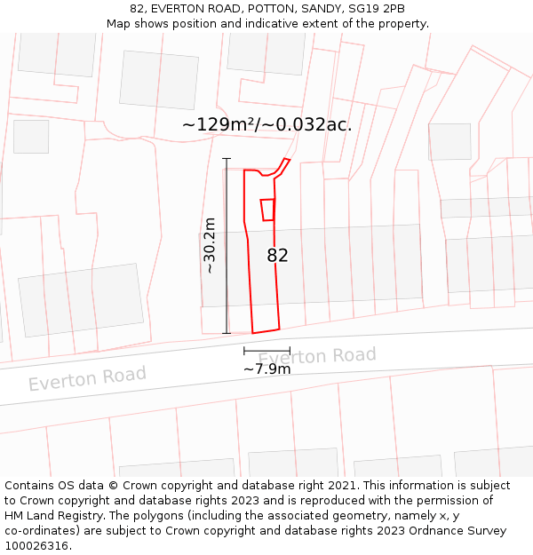 82, EVERTON ROAD, POTTON, SANDY, SG19 2PB: Plot and title map
