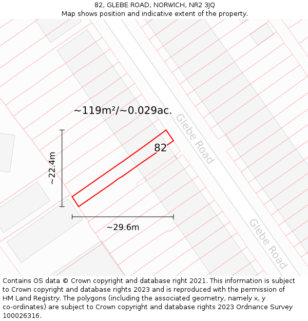 82, GLEBE ROAD, NORWICH, NR2 3JQ: Plot and title map