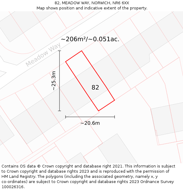 82, MEADOW WAY, NORWICH, NR6 6XX: Plot and title map