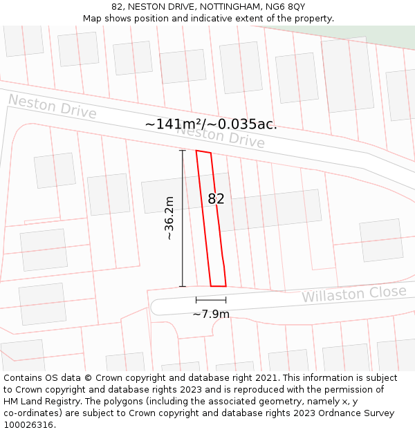 82, NESTON DRIVE, NOTTINGHAM, NG6 8QY: Plot and title map
