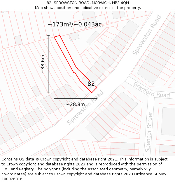 82, SPROWSTON ROAD, NORWICH, NR3 4QN: Plot and title map
