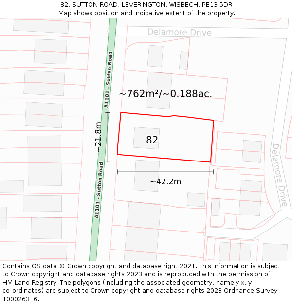 82, SUTTON ROAD, LEVERINGTON, WISBECH, PE13 5DR: Plot and title map