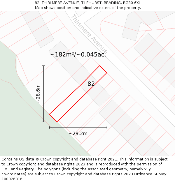 82, THIRLMERE AVENUE, TILEHURST, READING, RG30 6XL: Plot and title map