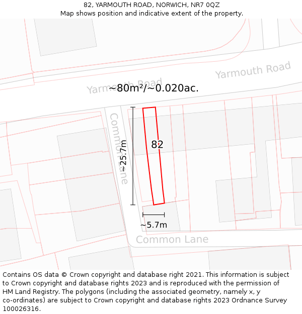 82, YARMOUTH ROAD, NORWICH, NR7 0QZ: Plot and title map